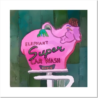 Pink Elephant Neon Sign in Seattle Posters and Art